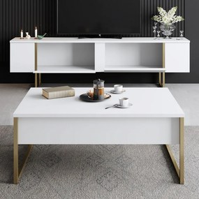 Comoda TV Luxe, Alb / Auriu