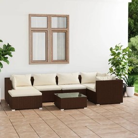 3101818 vidaXL Set mobilier de grădină cu perne, 7 piese, maro, poliratan