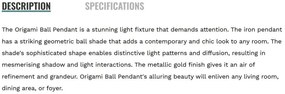 Lustra/Pendul din metal design decorativ Origami