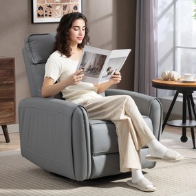 HOMCOM Fotoliu Reclinabil Manual cu Suport pentru Picioare din Material Textil Efect Piele și Bază Rotativă, Gri | Aosom Romania