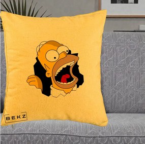 Perna Personalizata Homer Simpson Surpriza, 40x40 cm, Galben, Husa Detasabila, Perna Inclusa, BEKZ®