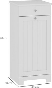 HOMCOM Dulap de baie cu coș rabatabil pentru rufe murdare Mobilier pentru rufe murdare cu sacoșă textilă pliabilă și sertar Alb 40x38x90 cm | Aosom Romania