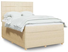 vidaXL Pat box spring cu saltea, crem, 140x200 cm, textil