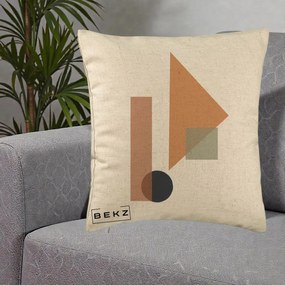 Perna Decorativa Geometric Bauhaus Triunghi, 40x40 cm, Bej, Husa Detasabila, Perna Inclusa, BEKZ®
