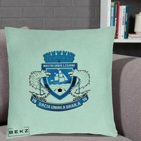Perna Personalizata Dacia Unirea Braila 1919 Fotbal, 40x40 cm, Verde Menta, Husa Detasabila, Perna Inclusa, BEKZ®