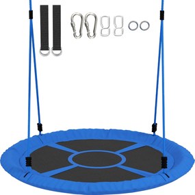 AIYAPLAY Leagăn tip cuib, leagăn pentru 2 copii cu corzi reglabile pe înălțime, șezut rotund Ø 80 cm, albastru | Aosom Romania