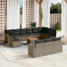 vidaXL Set mobilier de grădină cu perne, 14 piese, gri, poliratan