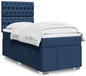 vidaXL Pat box spring cu saltea, albastru, 100x200 cm, textil
