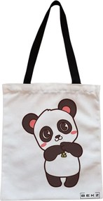 Sacosa de Panza pentru Cumparaturi, Geanta Tote, model Panda Love, Cu fermoar, 38x34.5 cm, Alba, BEKZ®