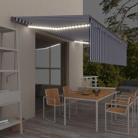 vidaXL Copertină retractabilă manual cu stor&amp;LED,albastru&amp;alb, 5x3 m