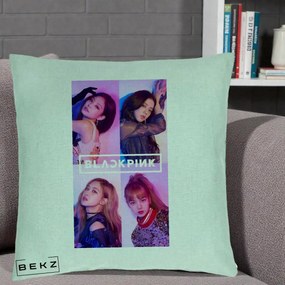 Perna Personalizata K-pop BLACKPINK Poster Colaj 4 Membre Violet Roz, 40x40 cm, Verde Menta, Husa Detasabila, Perna Inclusa, BEKZ®