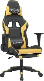 vidaXL Scaun de gaming cu suport picioare negru/auriu, piele ecologică