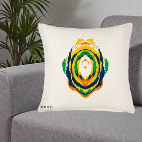 Perna Decorativa Oval Abstract Multicolor, 40x40 cm, Crem Reliefat, Husa Detasabila, Perna Inclusa, BEKZ®