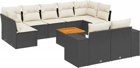 vidaXL Set canapele de grădină cu perne, 10 piese, negru, poliratan