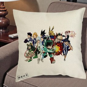 Perna Personalizata My Hero Academia Clasa 1-A Complet, 40x40 cm, Ecru, Husa Detasabila, Perna Inclusa, BEKZ®