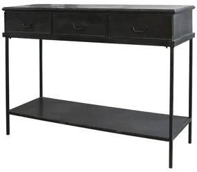 Consola din metal, neagra, cu 3 sertare, aspect vintage