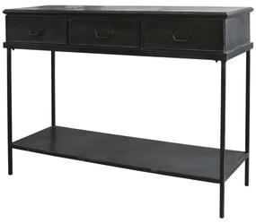 Consola din metal, neagra, cu 3 sertare, aspect vintage