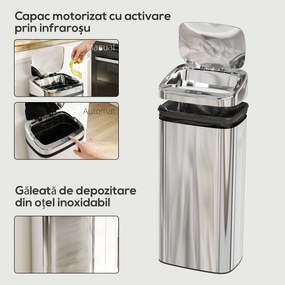 HOMCOM Cos de gunoi cu senzor 50L inox elegant | Aosom Romania