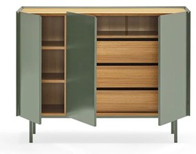 Comodă verde joasă cu aspect de lemn de stejar 110x85 cm Arista – Teulat