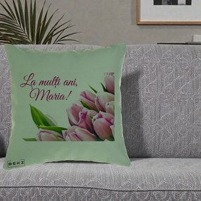 Cadou de Onomastica - Perna Personalizata La Multi Ani Maria Lalele, 40x40 cm, Verde, Husa Detasabila, Perna Inclusa, BEKZ®