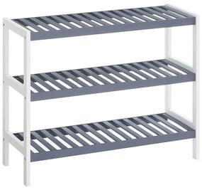 suport pentru pantofi din bambus, raft de depozitare pe 3 nivele 70 x 55 x 26 cm, alb și gri | SONGMICS
