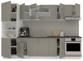 Set Bucatarie Karo V27, Gri Lucios/Alb, MDF, Blat Thermo 28 mm, L 300 cm