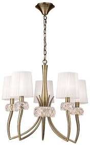 Candelabru clasic cu 5 brate LOEWE antique brass/ abajur alb