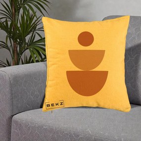 Perna Decorativa Geometric Boho Semicerc Stivuit, 40x40 cm, Galben, Husa Detasabila, Perna Inclusa, BEKZ®