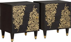 vidaXL Noptieră cu ușă 2 pcs Negru 40 x 33 x 46 cm Lemn de mango solid