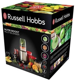 Blender Nutri Russell Hobbs 23180-56 Nutri Boost, 700 W, 15 piese, 2 lame din otel inoxidabil, Argintiu/Negru