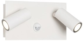 Lampă de perete exterioară albă cu LED inclusă, senzor de mișcare cu 2 lumini - Simon