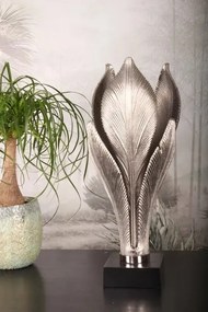 Picior de lampă de masă din aluminiu, argintiu, în formă de boboc cu petale în relief, 58 x 23 cm, „Céleste”
