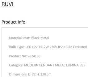 Lustra/Pendul metalic design retro RUVI negru