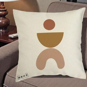 Perna Decorativa Geometric Boho Disc si Arc, 40x40 cm, Ecru, Husa Detasabila, Perna Inclusa, BEKZ®