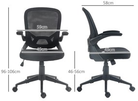 HOMCOM  Scaun de Birou Ergonomic Pivotant cu Înălțime Reglabilă, Scaun de Birou cu Balansoar și Țesătură din Plasă Respirabilă, 59x58x96-106 cm, Negru