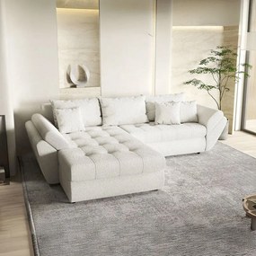 Colțar extensibil dumonde cu ladă de depozitare si sezut confortabil din spuma high-density, Loana Euphoria Ivory 270x185 cm