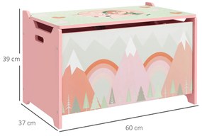 Cufăr de jucării pentru copii ZONEKIZ, ladă din lemn MDF cu capac și balama de siguranță, 60x37x39cm, de culoare roz