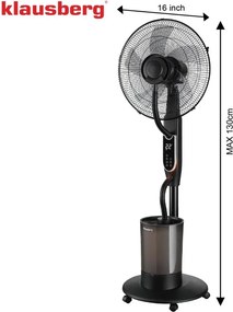 Ventilator cu picior Klausberg KB-9043, funcție de umidificare, 40 cm, negru