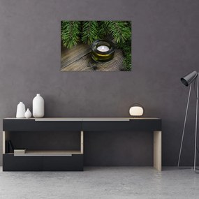 Tablou pe sticlă - lumânare de Crăciun (70x50 cm)