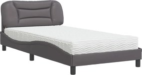 vidaXL Pat cu saltea, Hvar, gri, 100x200 cm, piele ecologică