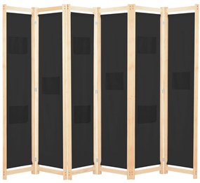 Paravan de camera cu 6 panouri, 240x170 x4 cm, material textil Negru, 6