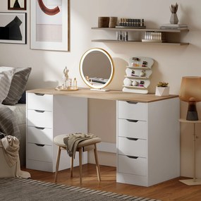 HOMCOM Birou de 140 cm pentru calculator, 8 sertare, birou pentru homeoffice, dormitor, oțel, lemn, alb | Aosom Romania