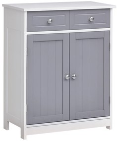 kleankin Mobilier de baie pe picior, dulap de baie 2 uși 2 sertare 60 x 30 x 75 cm gri și alb | Aosom Romania