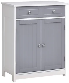 kleankin Mobilier de baie pe picior, dulap de baie 2 uși 2 sertare 60 x 30 x 75 cm gri și alb | Aosom Romania