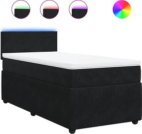 vidaXL Pat box spring cu saltea, negru, 80x200 cm, catifea