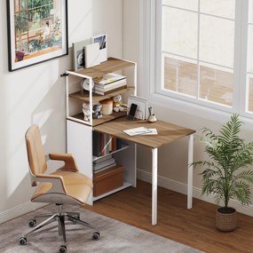 HOMCOM Birou pliant Masă de bucătărie cu 4 rafturi Birou pentru computer Masă de lucru Masă pentru laptop 105 x 60 x 127 cm Lemn natural | Aosom Romania