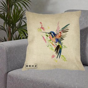Perna Decorativa Colibri Acuarela, 40x40 cm, Crem, Husa Detasabila, Perna Inclusa, BEKZ®