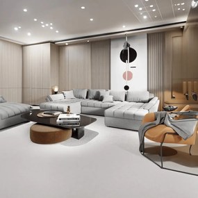 Colțar extensibil dumonde cu ladă de depozitare si sezut confortabil din spuma high-density, Loana U Enjoy Silver 355x185 cm