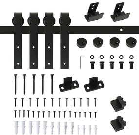 HOMCOM Set complet pentru ușă culisantă de 200 cm cu ghidaj pe podea, șină pentru ușă culisantă, role de alunecare, kit pentru ușă dublă din oțel carbon | Aosom Romania
