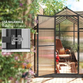 Outsunny Seră de grădină din aluminiu și policarbonat, cu ferestre superioare reglabile 303x183x195cm transparent | Aosom Romania